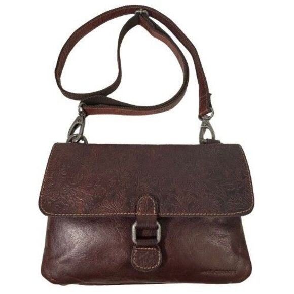 Jack Georges Voyager Tooled Buffalo Leather Crossbody Shoulder Bag Organizer - Picture 1 of 14